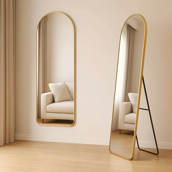 Wandspiegel passpiegel 122 x 35 cm met roségouden frame, grote spiegeldeurspiegel