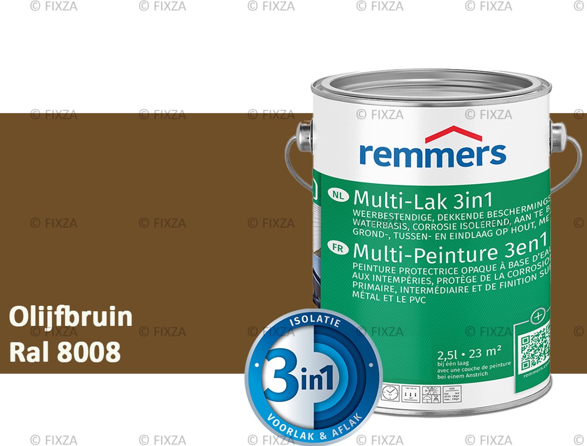 Remmers Multi-Lak 3in1 Olijfbruin – 2,5 Liter - lakverf voor Hout, Metaal en Kunststof