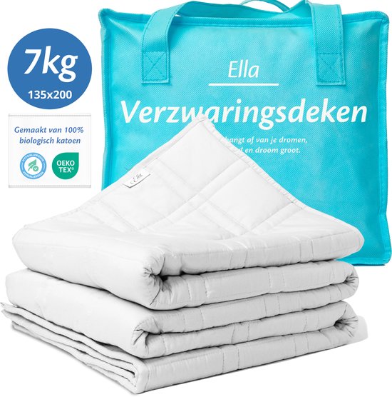 Ella Verzwaringsdeken 7 kg - OEKO-TEX Katoen Zwaartedeken 135 x 200 cm - Weighted Blanket - Verzwaarde Deken - Wit