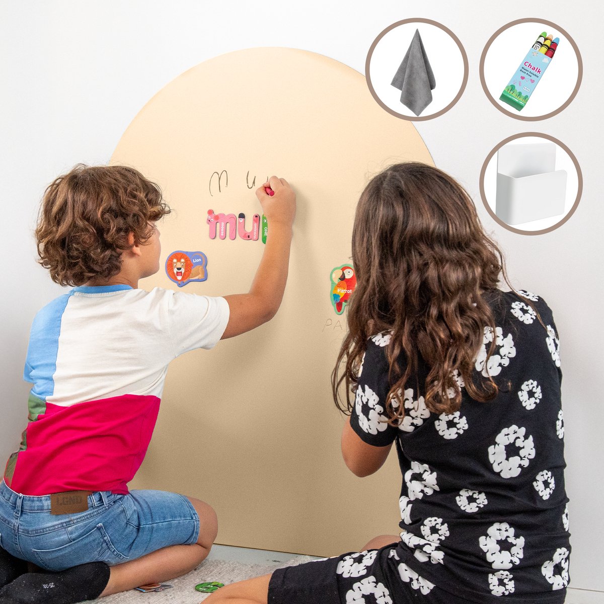 Elissio® Magneticoo Magnetische Muursticker 100x80 cm - Magneetsticker met krijtbordfunctie - Vanillegeel - Magneetbord voor Kinderkamer - Boogvorm