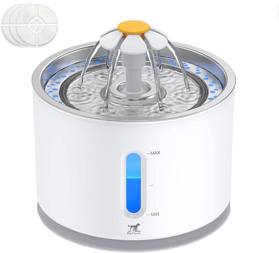PetFriends drinkfontein – 2,4 L – RVS – met spatmat
