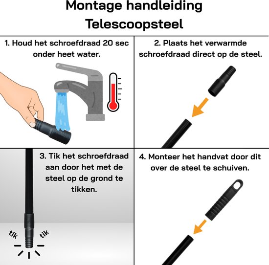 Prolife - telescoopsteel - zwart - RVS - 150 cm steel lengte van Prolife — afbeelding 4