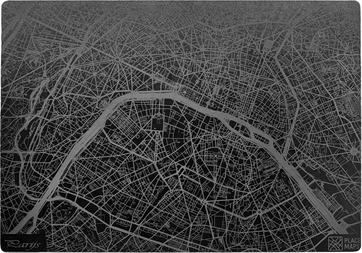 Place Maps Gegraveerde Kunstlederen Placemat Parijs Zwart 1 stuk