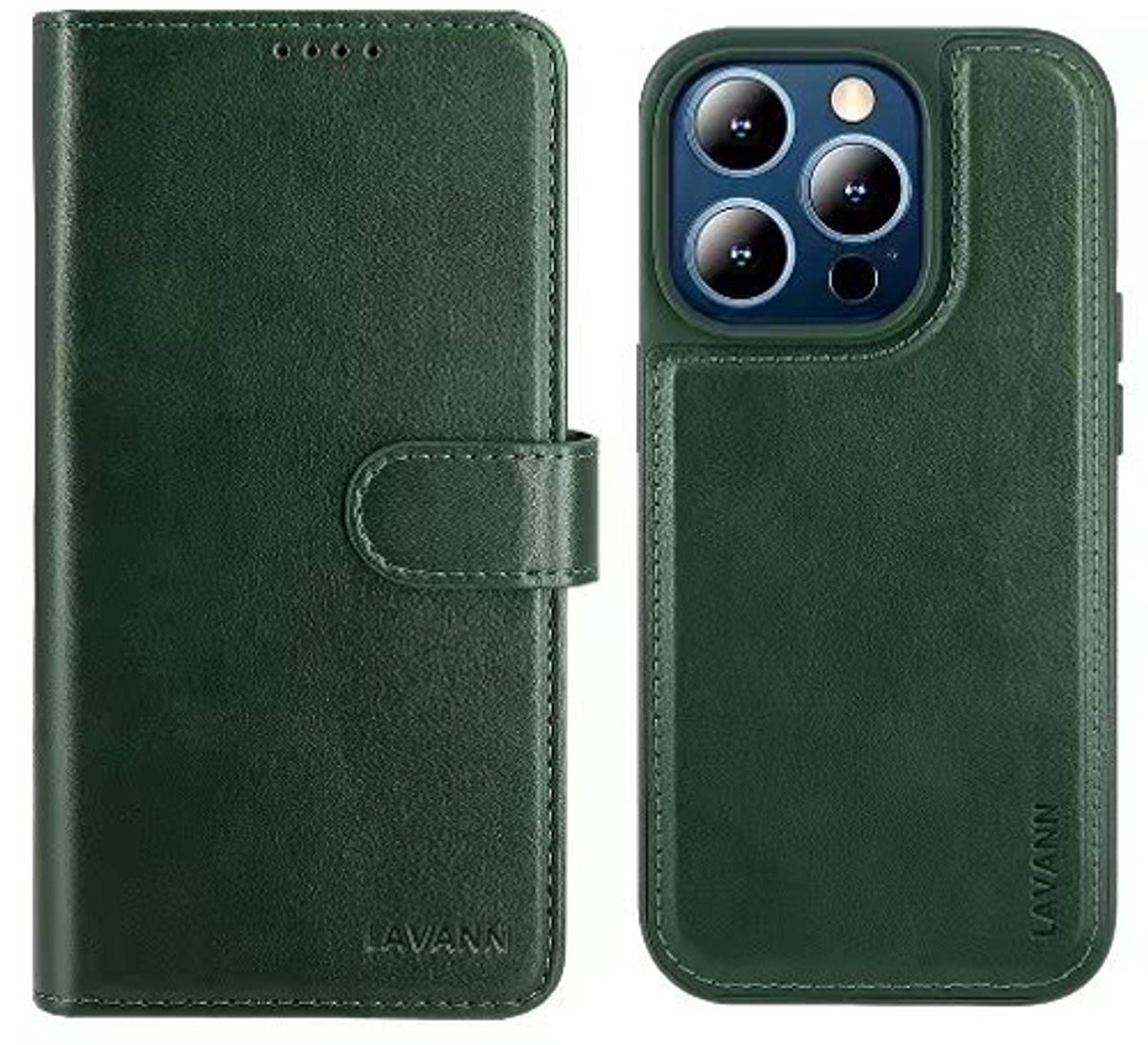 Telefoonhoesje Leer Book Case 2 in 1 - Geschikt voor iPhone 17 Pro - Groen - Magnetic Case - Ruimte voor 3 pasjes