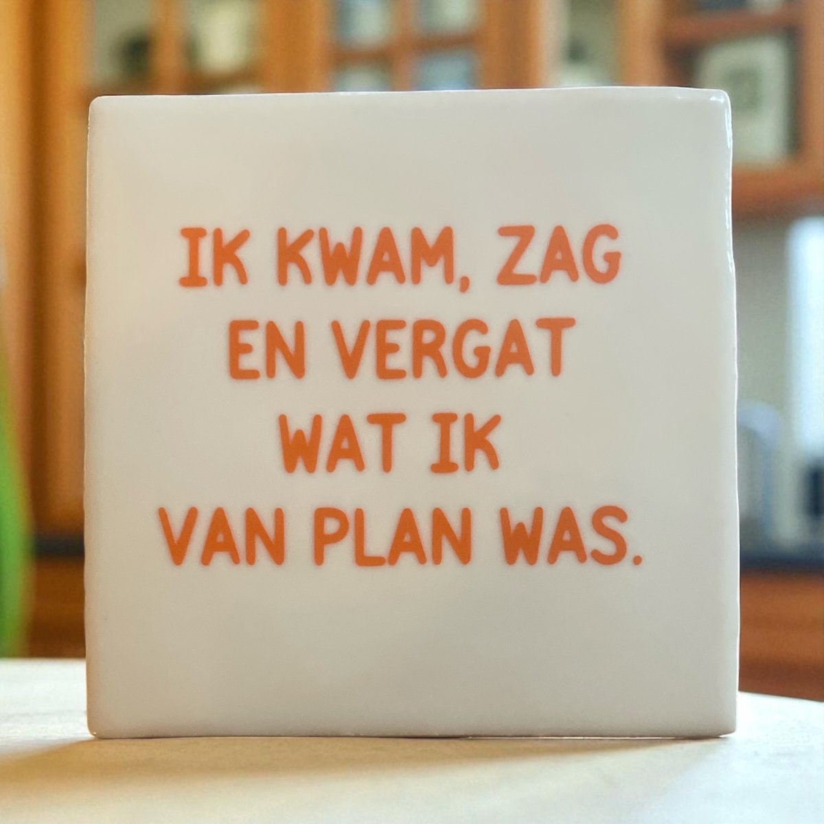 Hip Tegeltje met tekst-Ik kwam, zag en vergat wat ik van plan was-Wit-Spreuk-Cadeau-Geschenk-Gift-Kado-Zomaar-Grappig