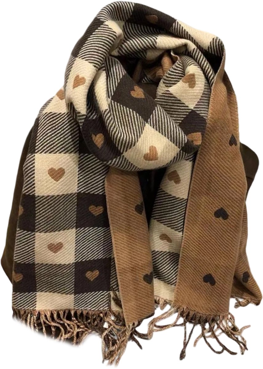 1x Kasjmiersjaal voor dames - Comfortabel en zacht - Cadeau voor dames - Geruite stijl - Bruin