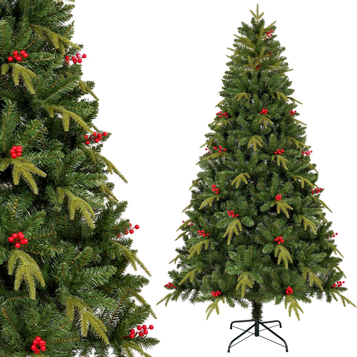Uten Luxe uitvoering Kerstboom - Kunstkerstboom met Besjes - H180 x Ø115 cm - 950 Takken - Groen