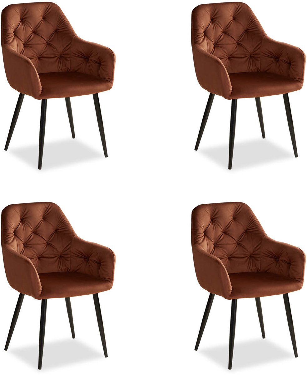 Homestyle4u Eetkamerstoelen van Fluweel - 4 Stoelen - met armleuningen - Bruin