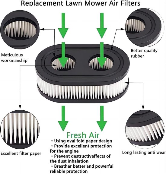 Luchtfilters voor grasmaaier 593260, met koolstofvoorfilter, 4-pack vervangende luchtfilters, compatibel met Geschikt voor Briggs & Stratton-seriemotoren 798452 798339 334404 4247 5432 5432k 09P00 09P702 550E 500EX van Merkloos	 — afbeelding 5