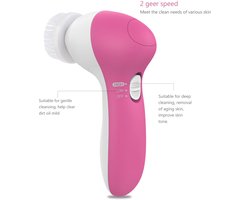 Gezichtsreinigingsborstel - Elektrisch exfoliërend roterend gezichtsreinigingsapparaat, waterdicht, diepe reiniging, exfoliërend, roterend SPA-apparaat, elektronisch acnebehandelingsgezichtsreinigingsrotatiesysteemset, 5 borstelkoppen