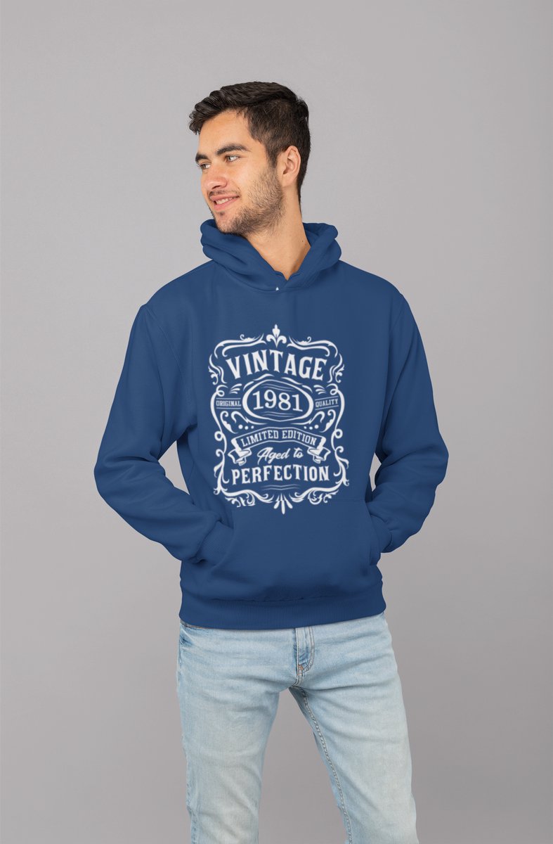 1981 Jaar Navy Hodie - Maat XXL - Vintage Aged To Perfection - Verjaardagscadeau - Limited Edition