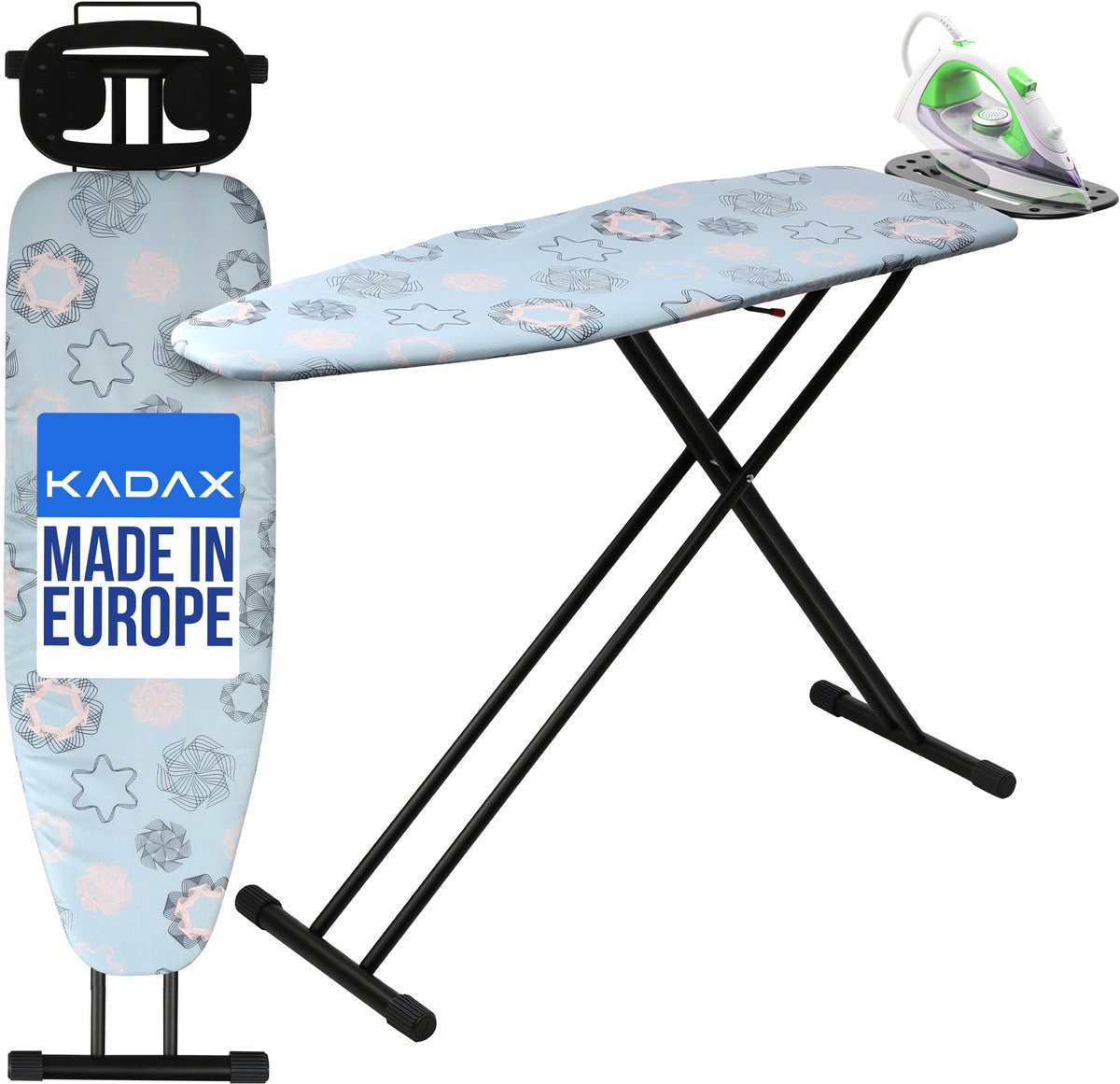 KADAX Strijkplank, 120 x 38 cm, inklapbare strijkplank, in hoogte verstelbare stoomstrijkplank, stoomstrijkplank met antislipvoeten, tafel met 8 mm schuimonderlegger (blauw)