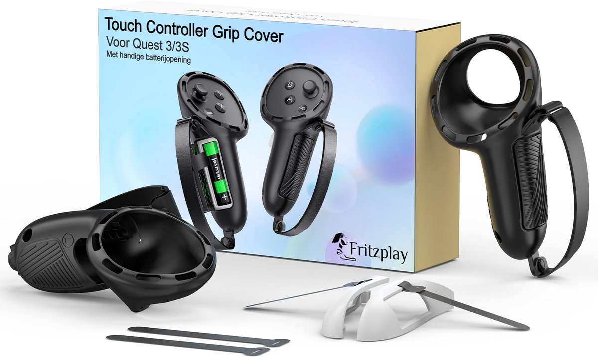 Fritzplay Controller Grip Cover met Batterijopening voor Meta Quest 3 & 3s - Snel Batterij verwisselen - Verbeterde Grip & Bescherming - Quest 3 - Oculus