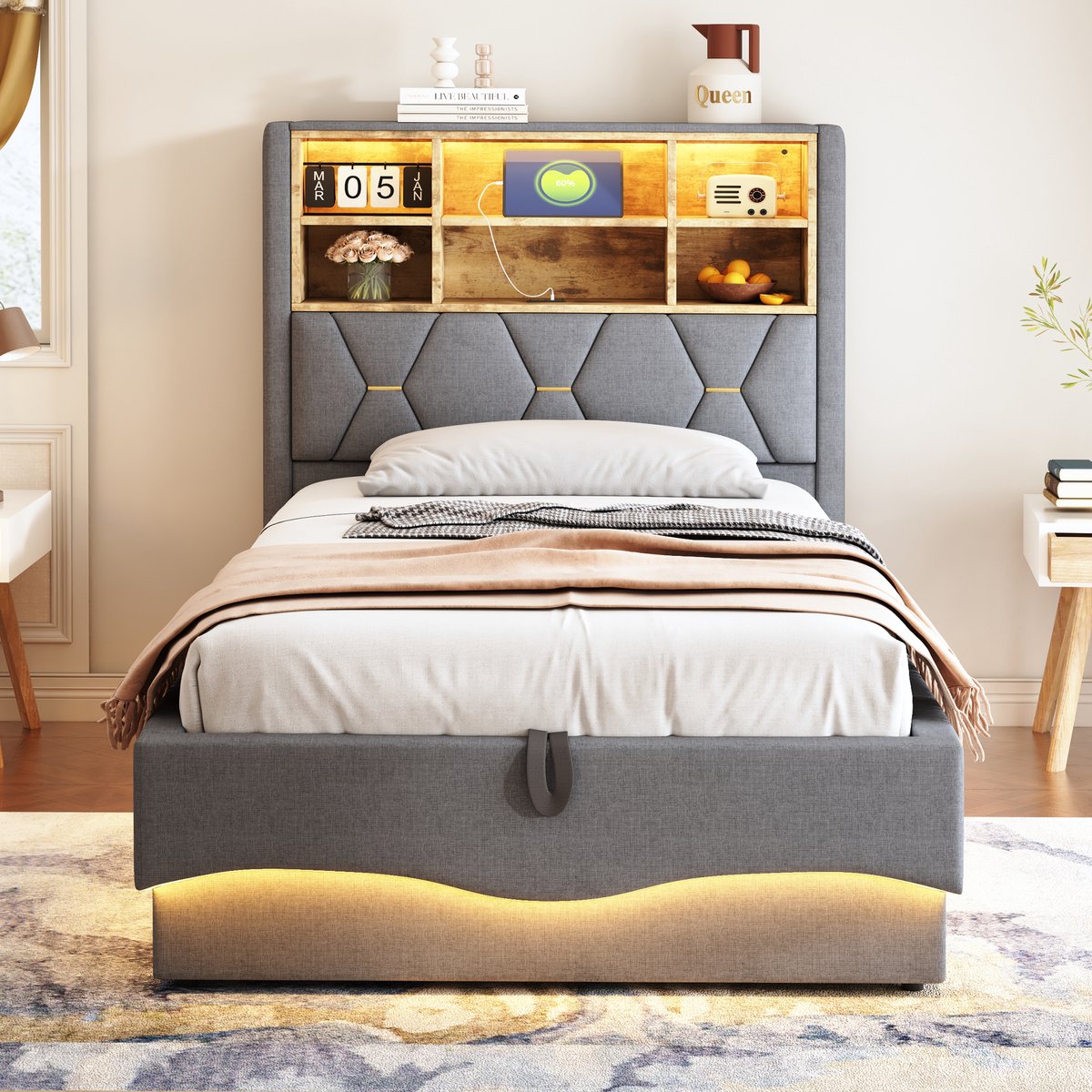 Kinderbed Kinderbed 90x200 Gestoffeerd Bed - afbeelding 3