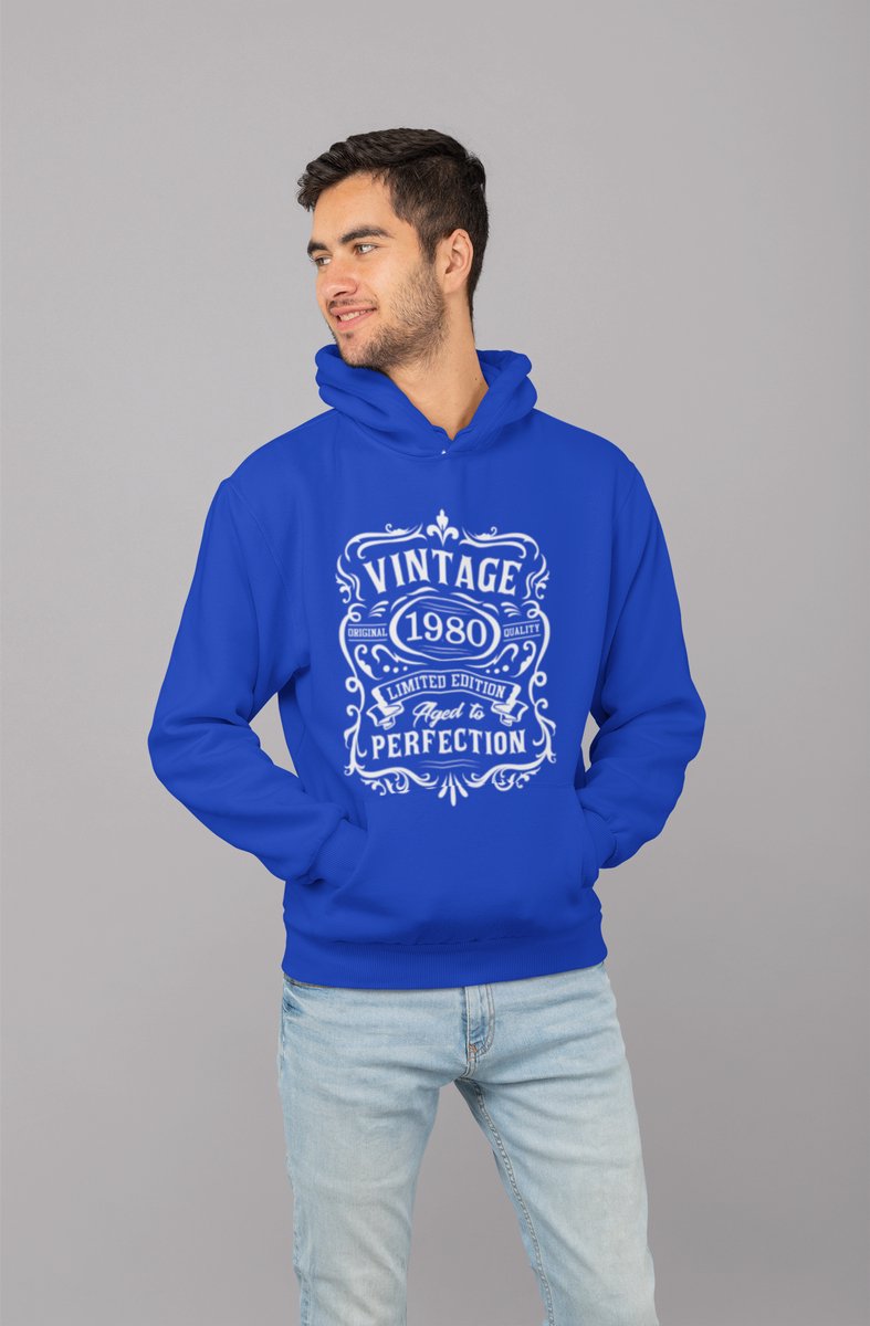 1980 Jaar Blauw Hodie - Maat XL - Vintage Aged To Perfection - Verjaardagscadeau - Limited Edition