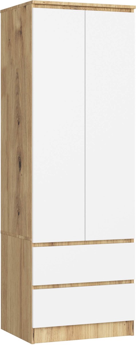 Kledingkast STAR S60 met 2 Deuren en 2 Lades / AKORD Furniture Factory / Artisan Eik - Wit / 60 x 180 x 51 cm
