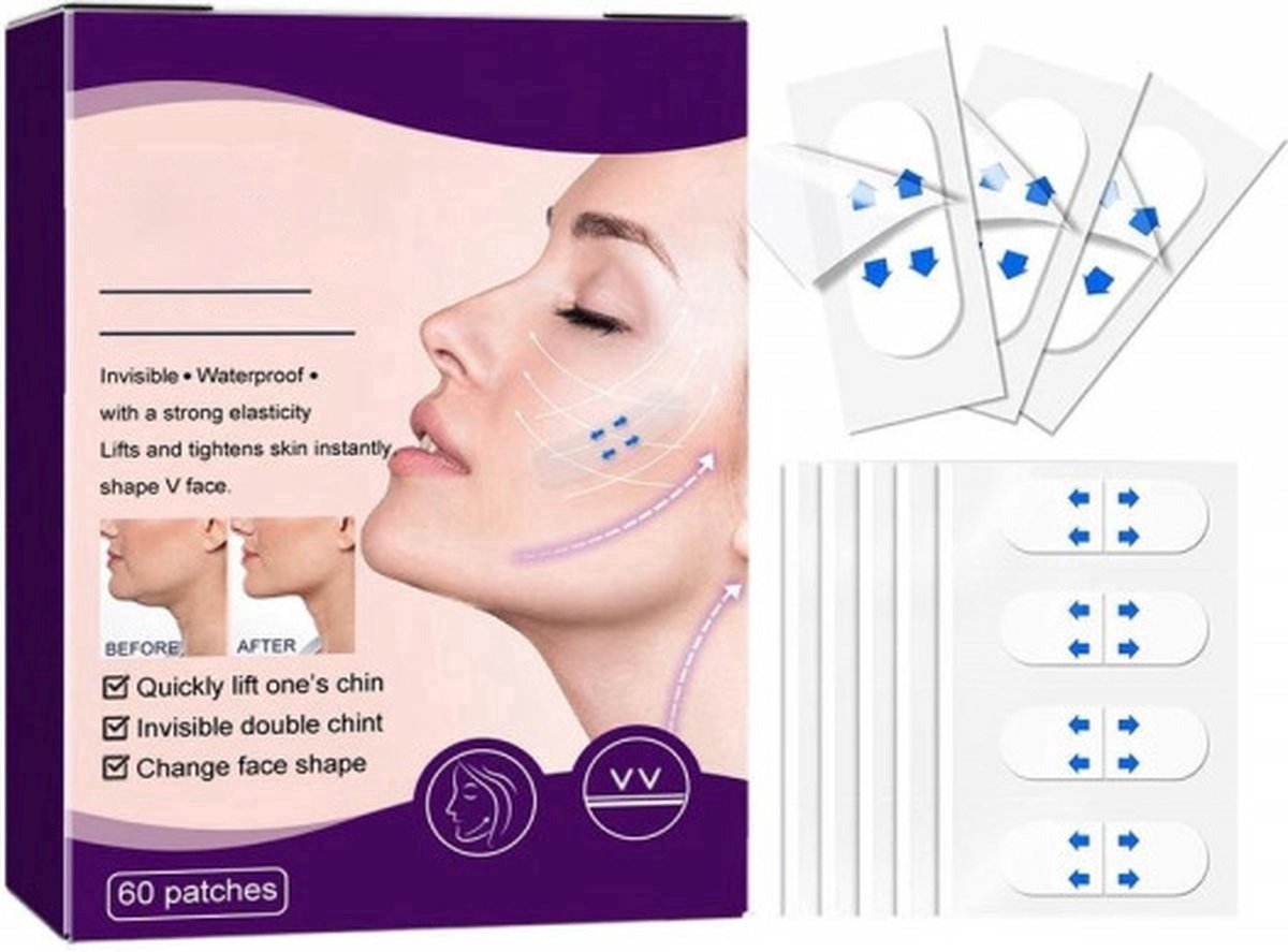 Borvat® Gezichtsliftstrips – 60 Stuks – Transparante Face Tape – Gezicht Tape Lift – Beauty Tape voor Directe Facelift – Onzichtbare Gezichttape