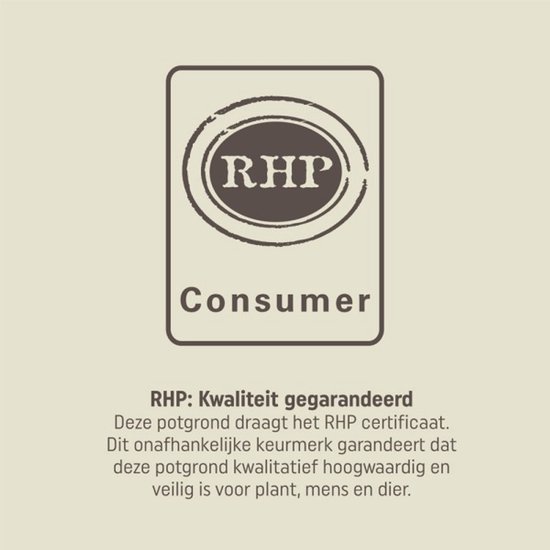 RHP-certificaat logo voor consumenten, met de tekst 'RHP: Kwaliteit gegarandeerd'.