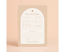 Gepersonaliseerde Gender Reveal & Babyshower invulkaarten - Baby Voorspellingen - Boho Zand met Beertje - 20 Stuks - Babyshower Cadeau - Babyshower Spelletjes