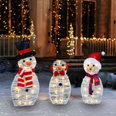 Sneeuwpop Familie Set - Waterdichte Buitenverlichting - Fel Verlichte 2D Sneeuwpoppen - Voor Tuin, Gazon en Feestdecoratie - Kerst Buiten Decoratie - Voor Gezinnen en Feestvierders - Kerstverlichting - Warm Wit - Groot Formaat - 3 Stuks