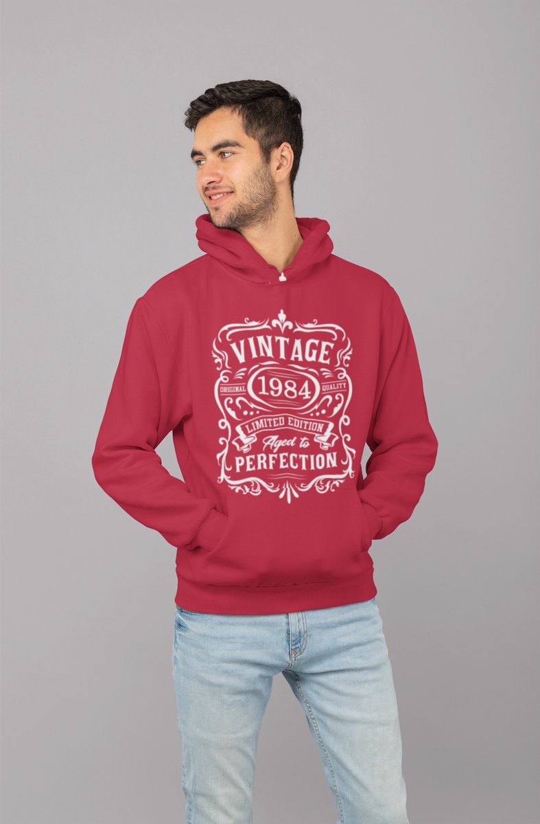 1984 Jaar Rood Hodie - Maat M - Vintage Aged To Perfection - Verjaardagscadeau - Limited Edition