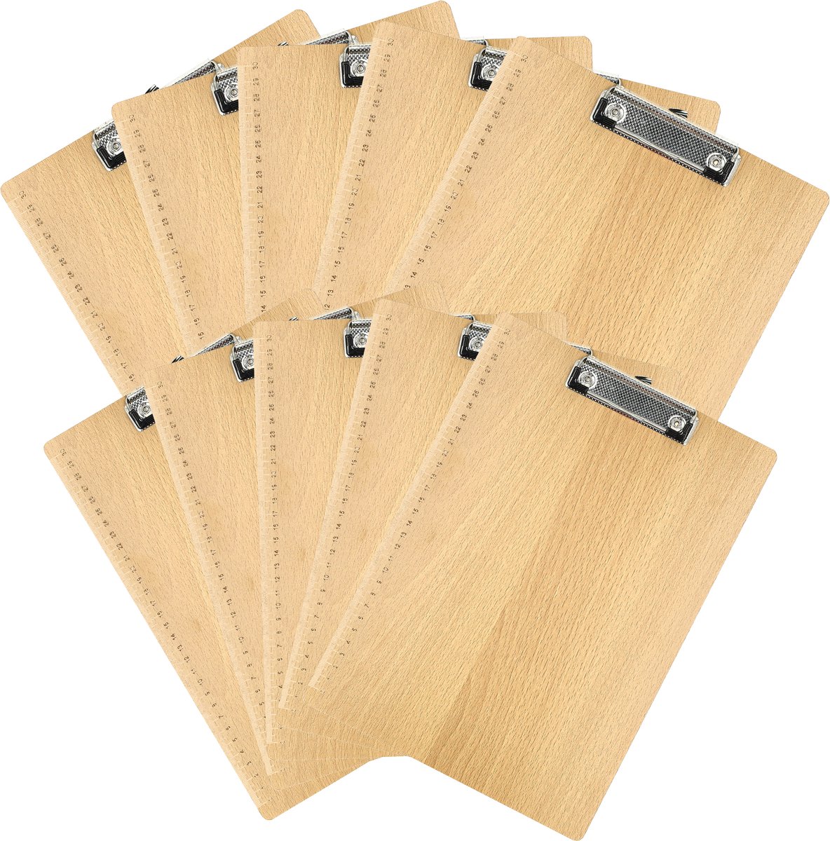 Klembord A4 – Set van 10 Houten Klemborden – Met Sterke Klem en Liniaal – Harde Houtlook Schrijfplaat voor School, Kantoor, Horeca en Thuis