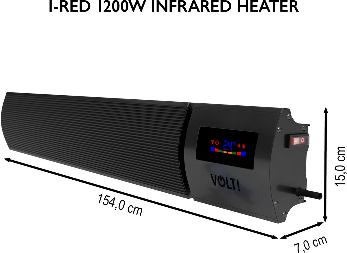 VOLT I-Red Terrasverwarmer - 1200W - Infrarood Heater - Terrasheater - Wifi - Ecostand - IP44 - 96CM - Zwart – foto 3