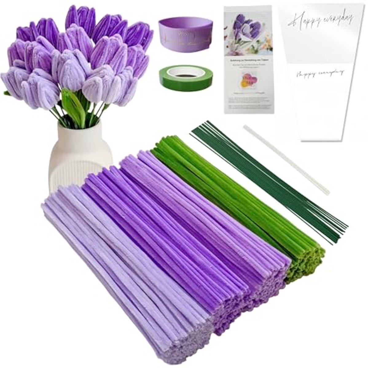200 Stuks Plastic Varnishers voor Tulpen Boeketten met Groene Draad en Accessoires