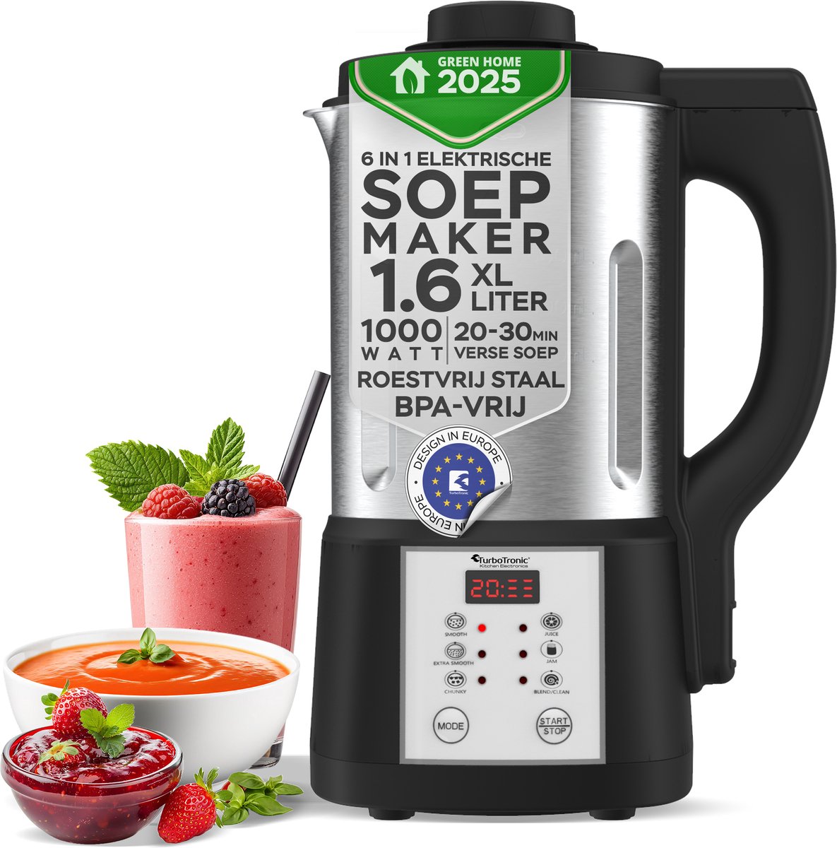 TurboTronic FSM7 Elektrische Soepmaker – Smoothiemaker – 6 Pre-set Programma’s – RVS