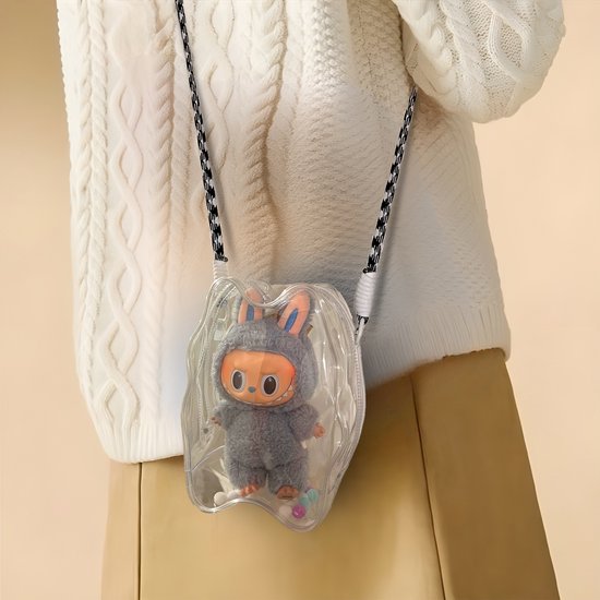 SkeJo Labubu Case Tas Transparant - Transparante Hardcase met Hanger voor Labubu Figurine / Keychain Accessoire - Labubu Cola Staand van Merkloos — afbeelding 2