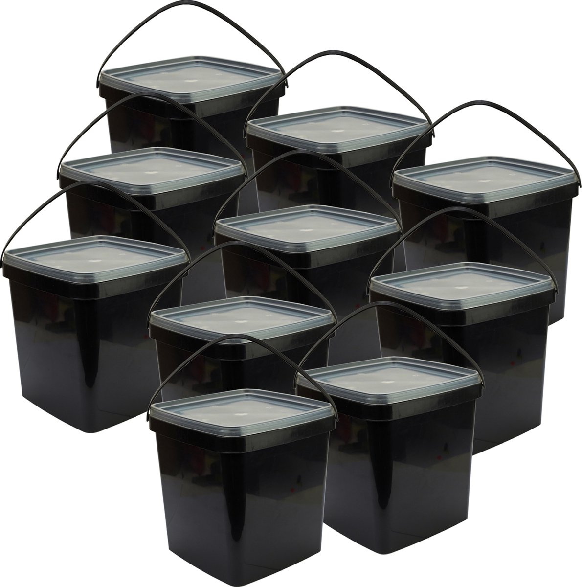 Eurocatch Emmer - Zwart met transparante deksel - Hersluitbaar - 10x - 5L