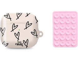 xoxo Wildhearts AirPods hoesje All Yours Beige & Zwart + Telefoonsticker Stick On Me Square Lichtroze – geschikt voor AirPods 4