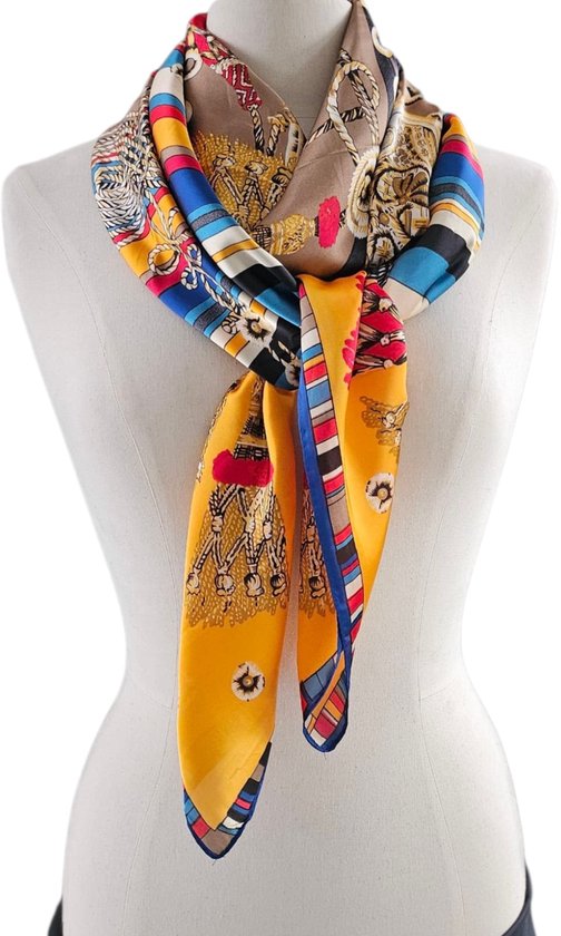 Foulard allongé fin en satin pour femme, orange, bleu - Foulard XL en Silk 130x130CM - YOUHOMY FASHION SCARF - Foulard carré en soie - Châle de Luxe - Foulard enveloppant pour la fête des mères