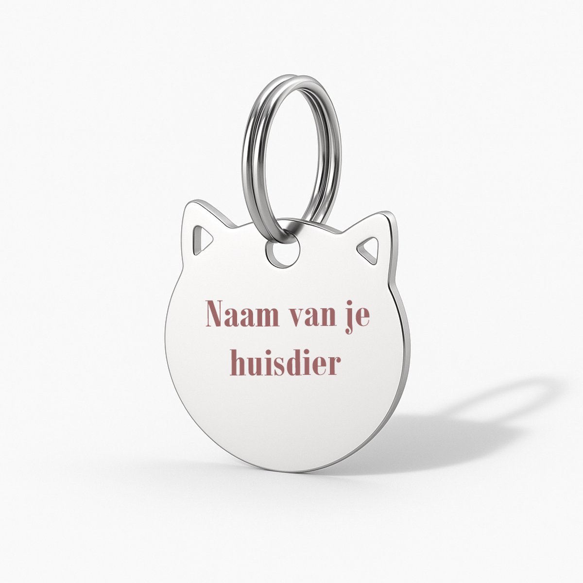 Naamplaatje poes (2,8x2,8 cm) - Zilver / RVS - Kattenpenning - Laser gegraveerd - Gepersonaliseerd - Dierenpenning