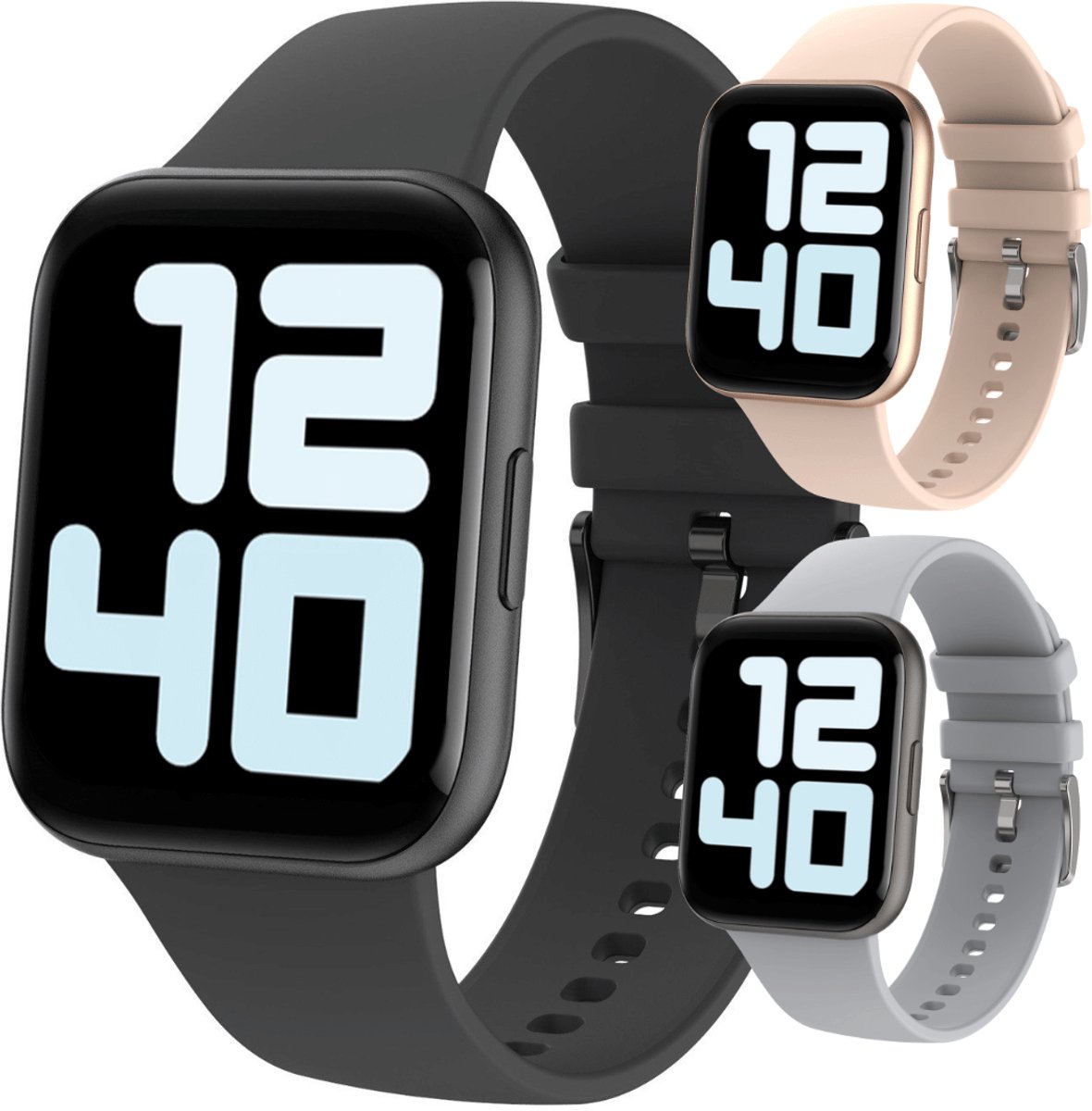 Cinturio SQ1 Black - Smartwatch voor heren en dames - Sporthorloge- lichtgewicht - super dun - Zwart