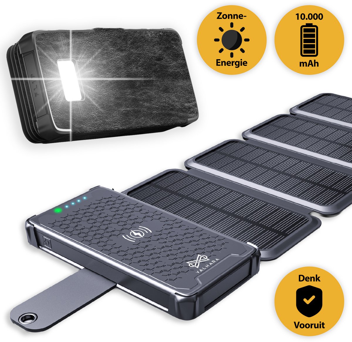 Valhara Solar Powerbank 10.000mAh met 4 Zonnepanelen