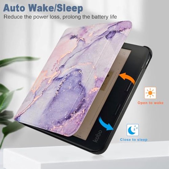 Ultra Slim Hoes voor Kobo Libra Colour en Tolino Vision met Auto Sleep/Wake Functie - Lilac Marmo — afbeelding 5