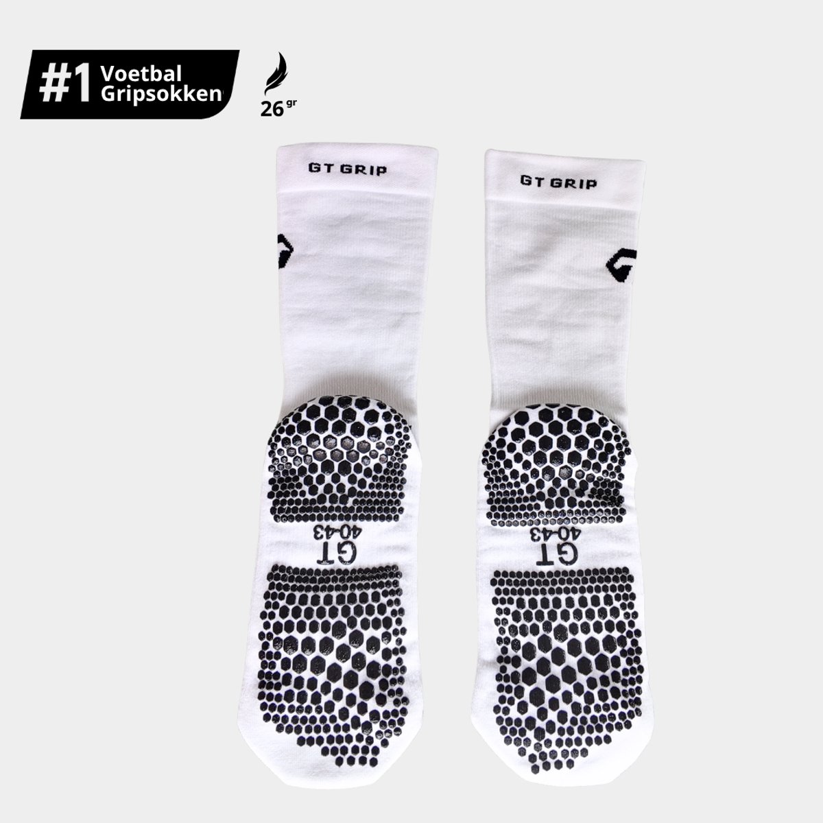 GT Ultra Light Grip Socks - Dunne Voetbal Gripsokken - Premium - 1 paar - Wit - Compressieklasse 1 - Ultra Licht - Dryarn - Padelsokken - Maat 40-43