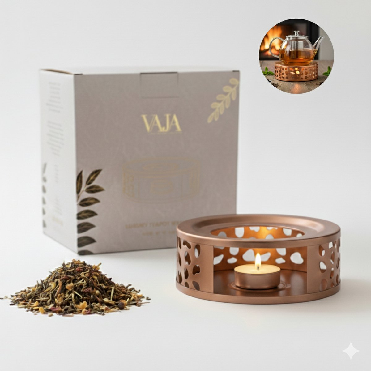 Vaja® Theepot Warmhouder - Theelichthouder - Rechaud met Waxinelicht - Theemaker - Tea Maker - Verwarmer - Theelicht Houder Voor Theepot - Warmhouder Theepot - Theewarmer Theelicht