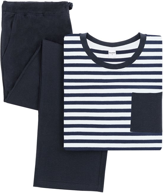 Pyjama homme Milanoro Blauw et Wit - XL - Katoen - Vêtements de nuit confortable avec cordon de serrage