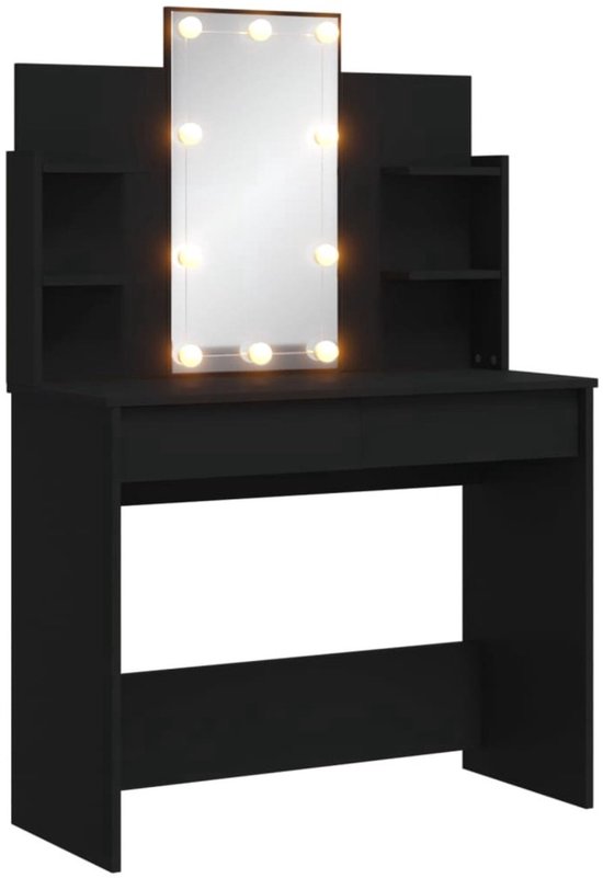 Coiffeuse Avec Miroir LED Hollywood – Table Maquillage Noir + Tabouret, Tiroir & Luminosité Réglable