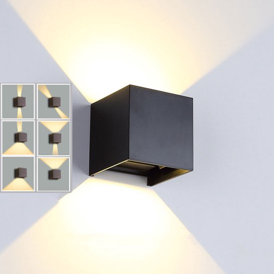 LED Wandlamp - Buitenlamp - Buitenmuurverlichting - Waterdicht IP65 - Geschikt voor binnen- en buitengebruik - Tuinverlichting drukknopschakelaar - Verstelbare stralingshoek - Geschikt voor veranda's, schuttingen en terrassen - Zwart