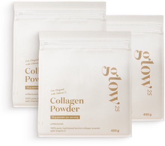 Glow25® Collageen Origineel (3x 450 gram) - met vitamine C - collageenpoeder - hoogwaardig Collageenhydrolysaat