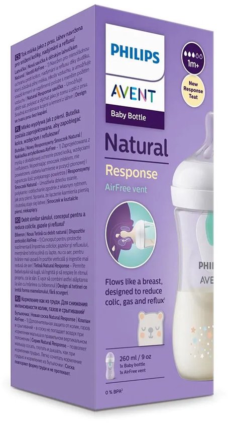 Philips Avent Babyfles Natural 260ml, 1m+, met AirFree ventiel.