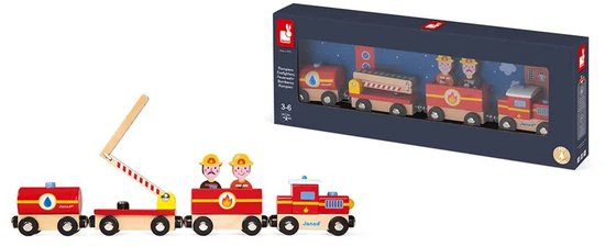 Janod Story - Brandweer Trein - Magnetische Trein - 4 Magnetische Auto's En 2 Brandweermannen - Geschikt Vanaf 3 Jaar van Janod — afbeelding 5