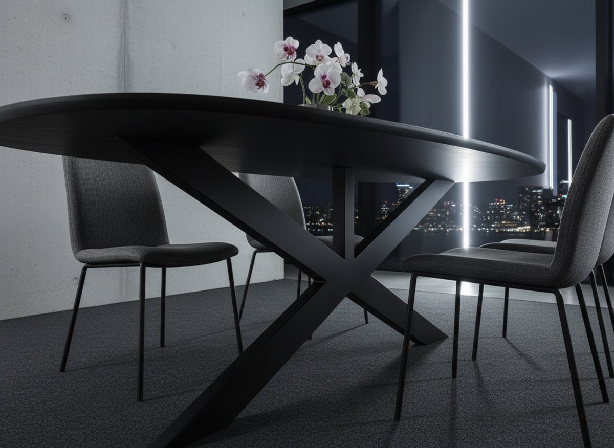 Deens Ovale Eettafel 200cm – Zwart Mango Hout & Metaal – Duurzame Industriële Eetkamertafel – 6 Personen – Modern Design NoviHome