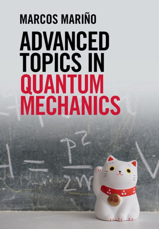 Livre "Advanced Topics in Quantum Mechanics" avec un Maneki-neko (chat porte-bonheur japonais) au premier plan.