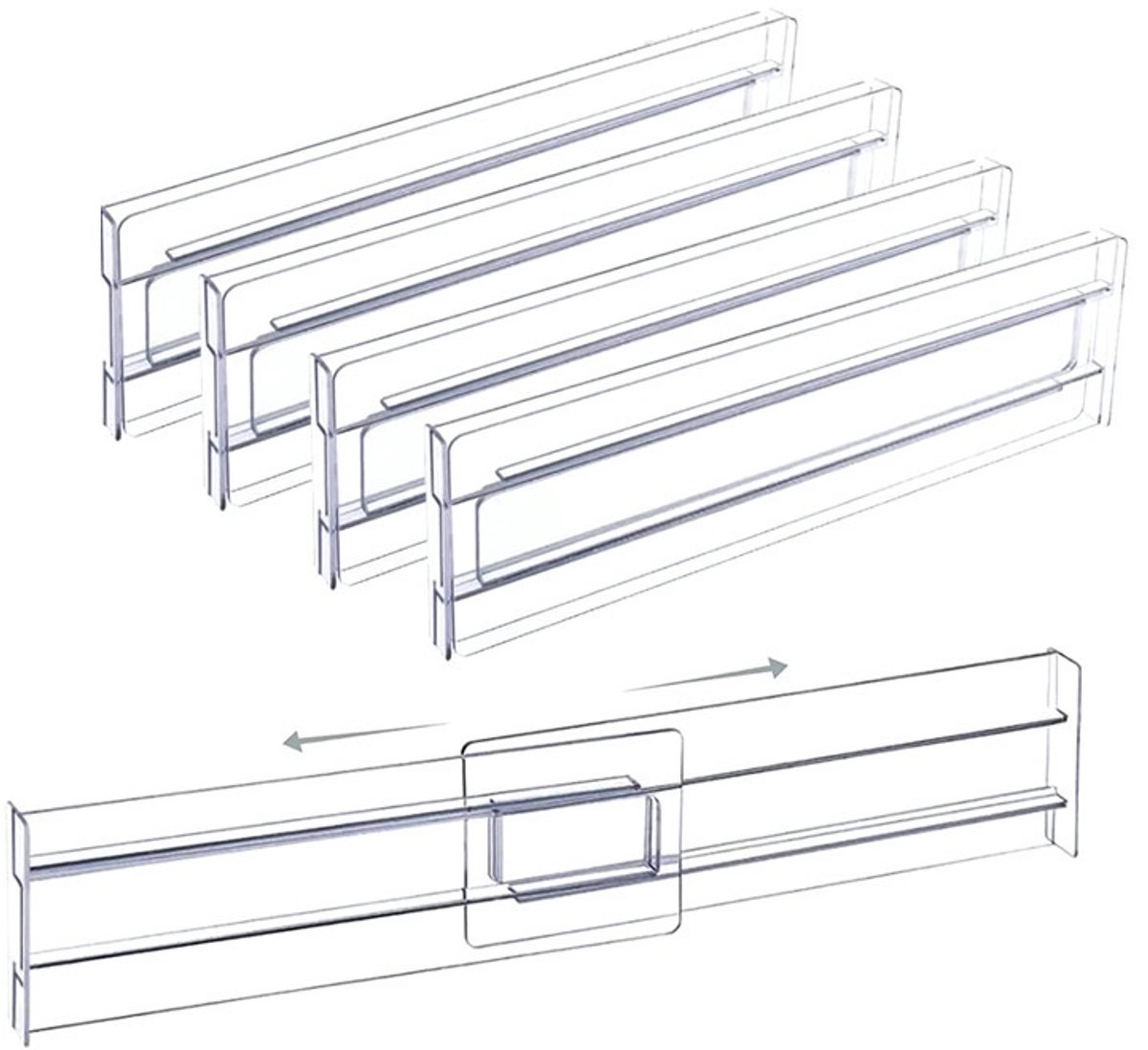 longziming -Verstelbare Schubladenscheiders – Duurzaam Kunststof Organizers voor Lades (27,5 cm tot 52 cm)