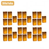 30stuks - Kaarsenzakjes - Glow in the Dark Vlamvertragend - met Ster- en Maanpatroon - Herbruikbare feestlichtzakjes - Veilige sfeerverlichting voor bruiloften en Valentijnsdag - Wit