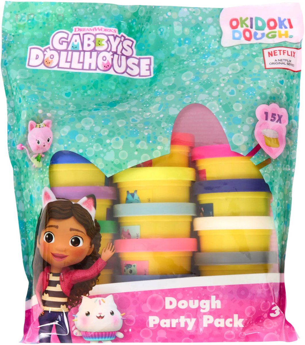 Gabby’s Dollhouse Dough Party Pack – XL zak met 15 potjes klei – Speelklei voor kinderen – Voor uren creatief speelplezier – Ideaal om uit te delen, knutselen of cadeau te geven – Klei set met Gabby en haar vriendjes